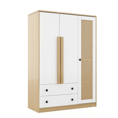 3-Doors Wooden Wardrobe Storage for Bedroom,with 2 Drawers