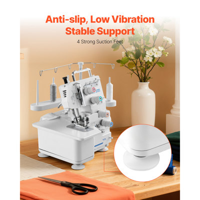 Serger Overlock Sewing Machine, 1250 Stitches Per Minute, 3 and 4 Thread Capability, Heavy-Duty Metal Frame Sewing Machine for Various Fabrics, White, Featuring LED Light and Strong Suction Feet