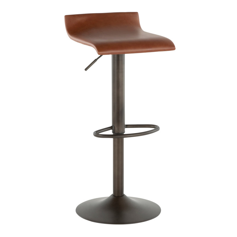 Ale Industrial Barstool In Antique Metal And Brown Faux Leather By Lumisource - Set Of 2, Brown