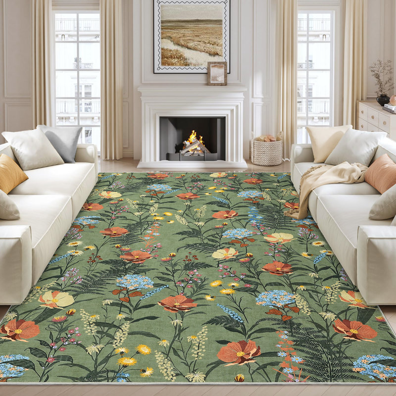 Modern Area Rugs Flower Accent CarpetNon-Slip Area Rug Farmhouse Throw Rugs for BedroomLiving RoomOffice, Rectangle 5' x 7'
