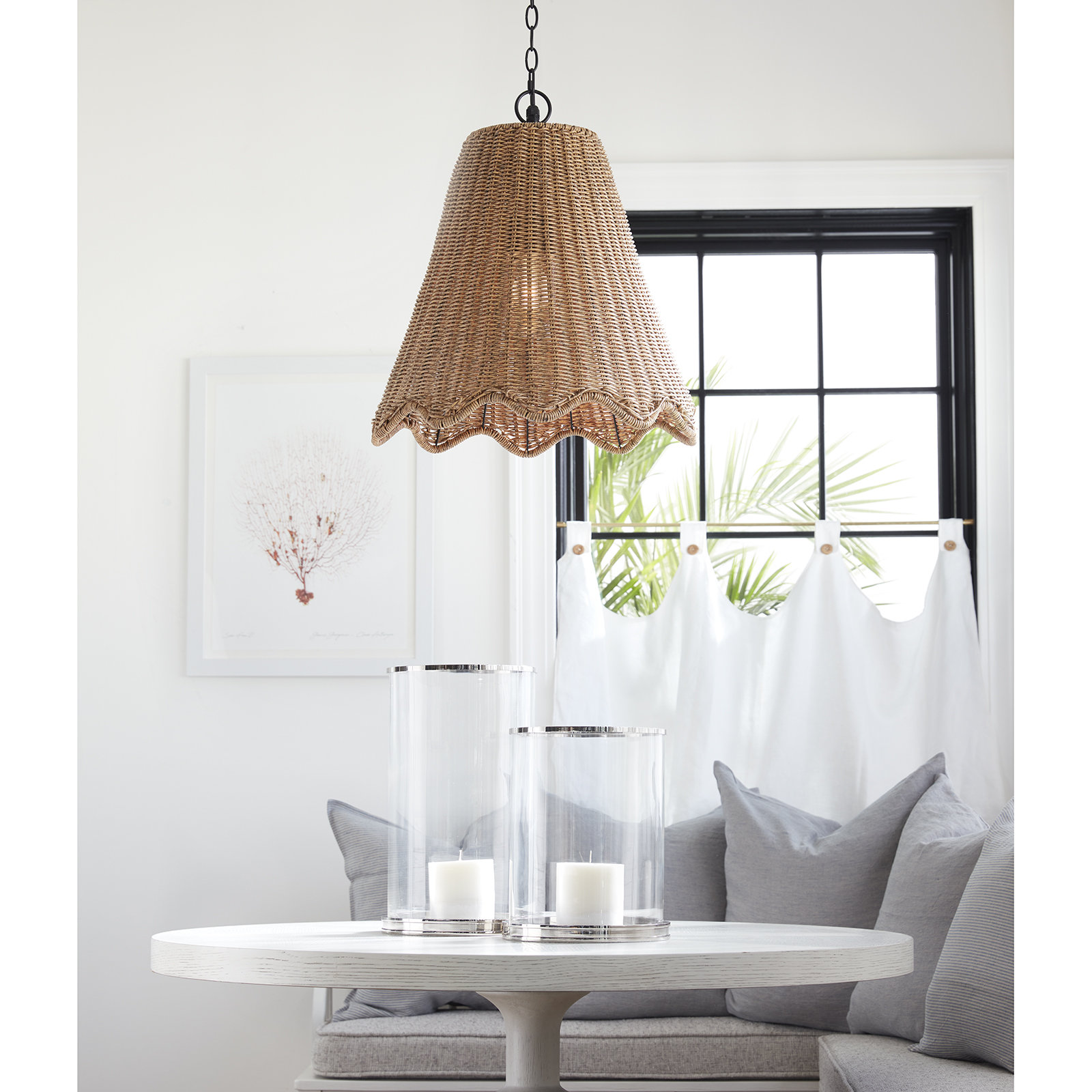 Coastal Luxe Outdoor Pendant Light, 26.5" H x 20" W x 20" D