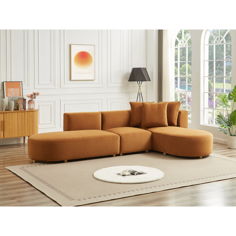 Bobseine Velvet L-Shaped Sectional, Right Hand Facing