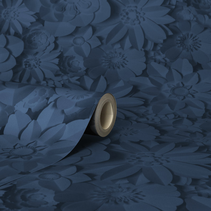 Papier peint floral Dacre, Bleu très foncé