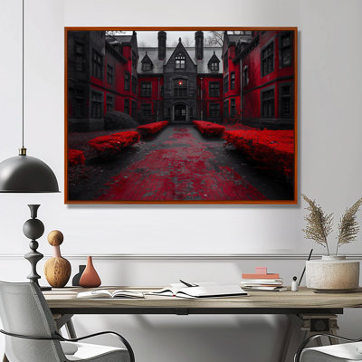 Monochrome Grey And Red University Building I - College & University Buildings Wall Art