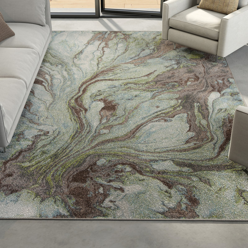 Tapis abstrait Illusions, Rectangle 7 pi 10 po x 10 pi 10 po, Écume de mer, écume de mer