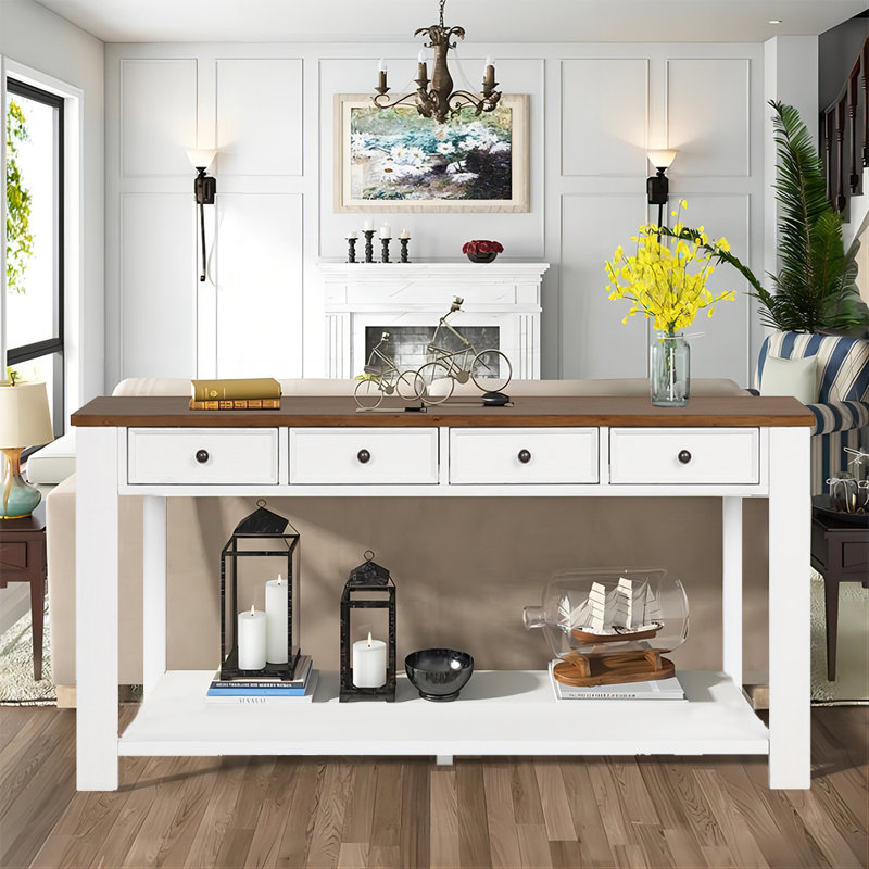 Console Hrehaan, Blanc antique, Brun