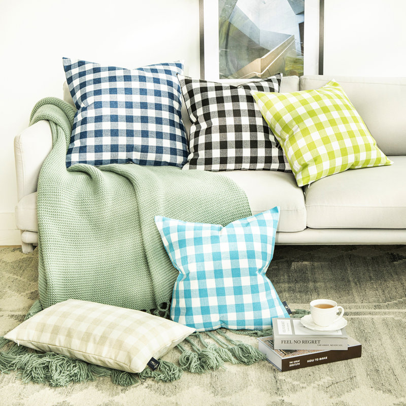 Classic Checkers Series Off-White Square Throw Pillow Set