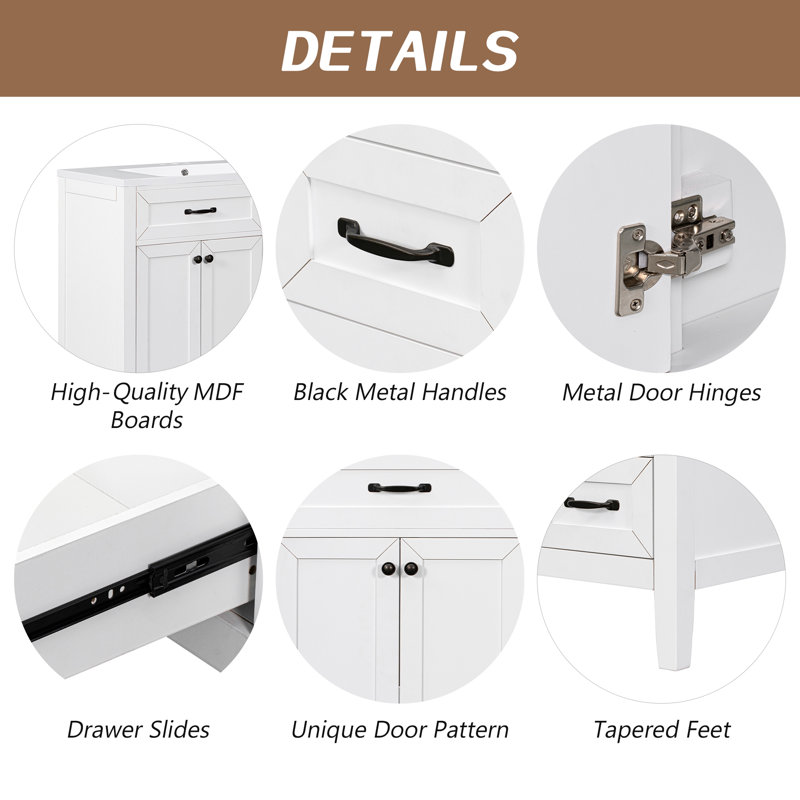 White 36" Freestanding Bathroom Vanity Cabinet with Drawers