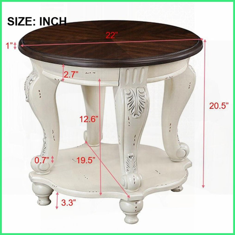 Petite table basse ronde pour le salon - fini blanc antique ébréché, plateau résistant à la chaleur Assemblage facile, Beige