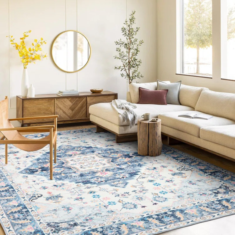 Carnegia Floral Area Rug, Rectangle 122 x 183 cm, Blue 