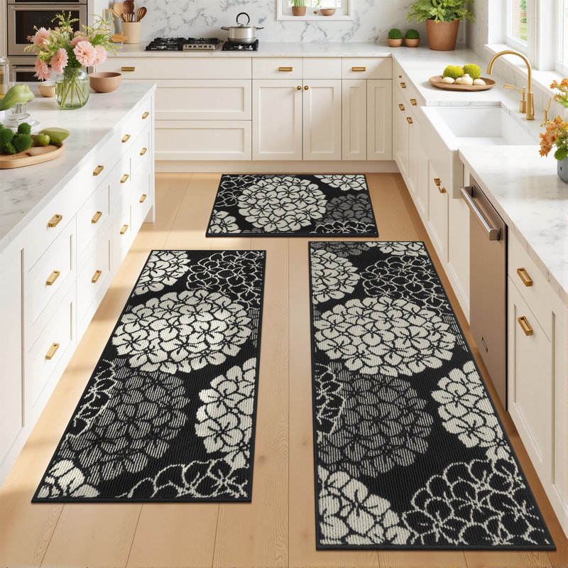 Tapis de cuisine antidérapant et résistant aux taches (paquet de 3), Noir