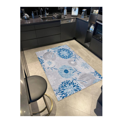 Snowflake Blue Colored Woven Washable Carpet