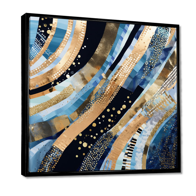 Summer River Glam Sparkling Gold - vagues, impression d'art mural, Toile avec cadre flottant noir, H 16 po x l 16 po x P 1 po