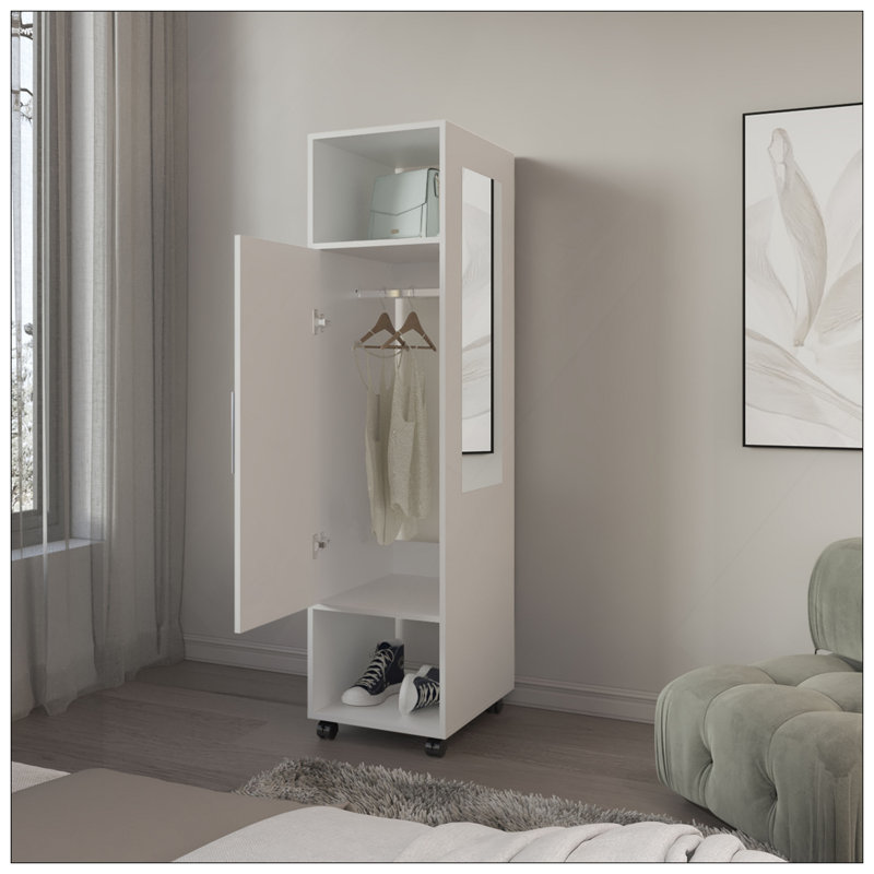 Armoire, H 62,9 po, avec 1 porte, 3 tablettes et miroir pleine grandeur, blanc