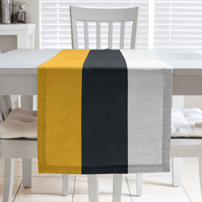 Pittsburgh Football Stripes Table Runner, 90" L x 16" W, Black/White, Cotton Blend