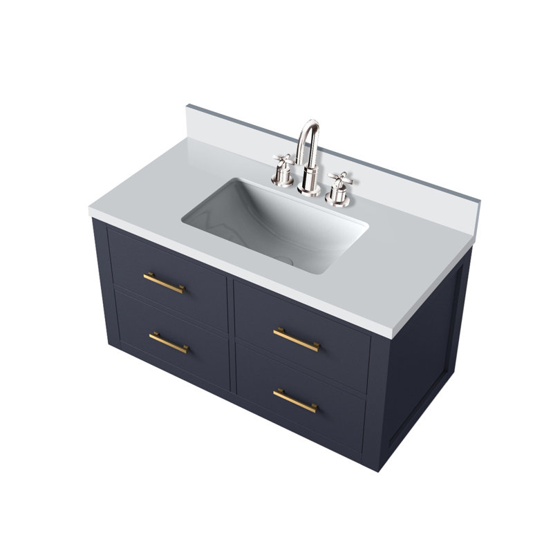 Single Bath Vanity with White Quartz Top and Faucet Set, Quartz, Bleu