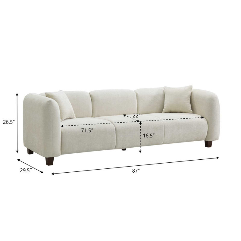 87" 3-Seater Modern Upholstered Sofa, Chenille - Beige