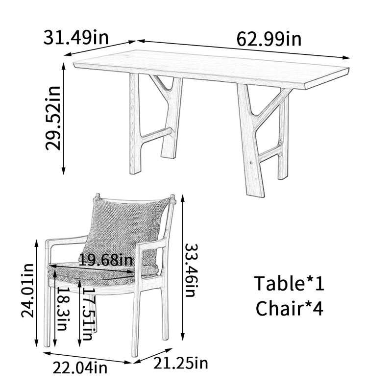 Table de salle à manger Creative Branch, H 29,52 po x L 62,99 po x l 31,49 po