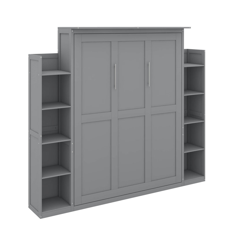 Grand lit escamotable avec tablettes et lumières DEL, Gris