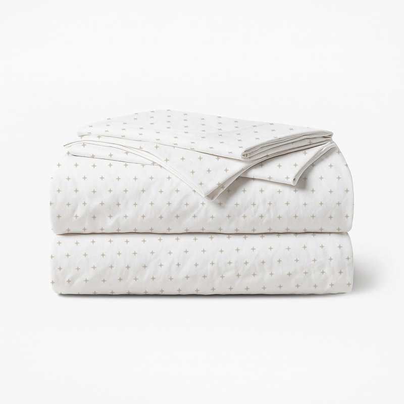 Plus Embroidered Cotton Sheet Set, Taupe, Twin Extra Long Sheet Set