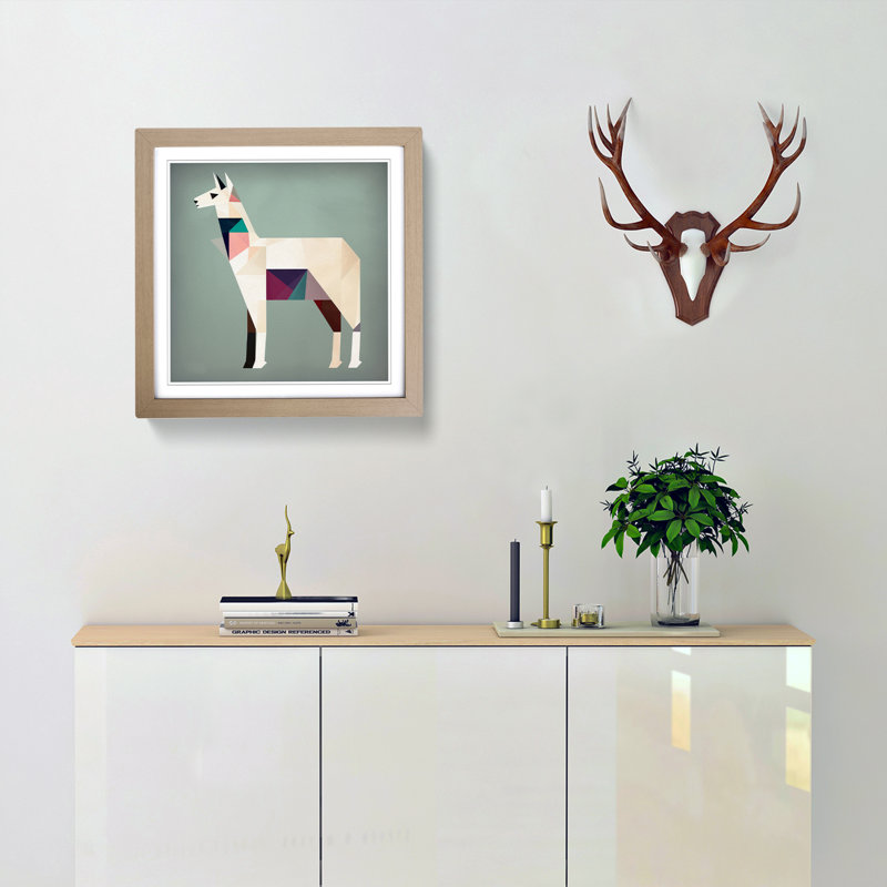 Llama Suprematism No.1 - Single Picture Frame Print on Wood, Oak