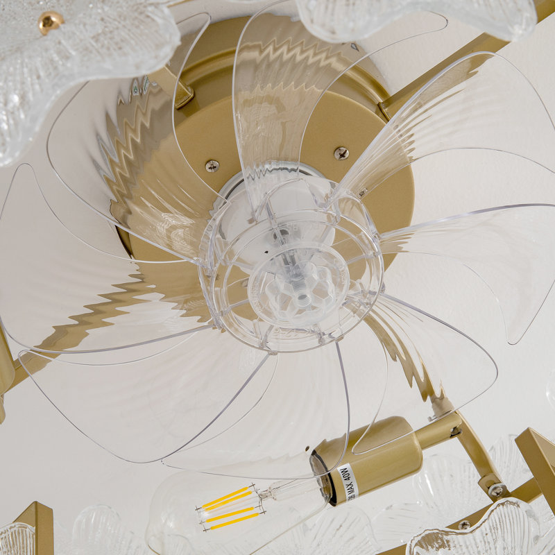 Ventilateur de plafond encastré de 20,5 pouces avec lumière, conception en cristal floral, moteur à courant continu silencieux réversible à 6 vitesses, télécommande et contrôle d'application, base d'ampoule E26, pour le salon de la chambre à coucher