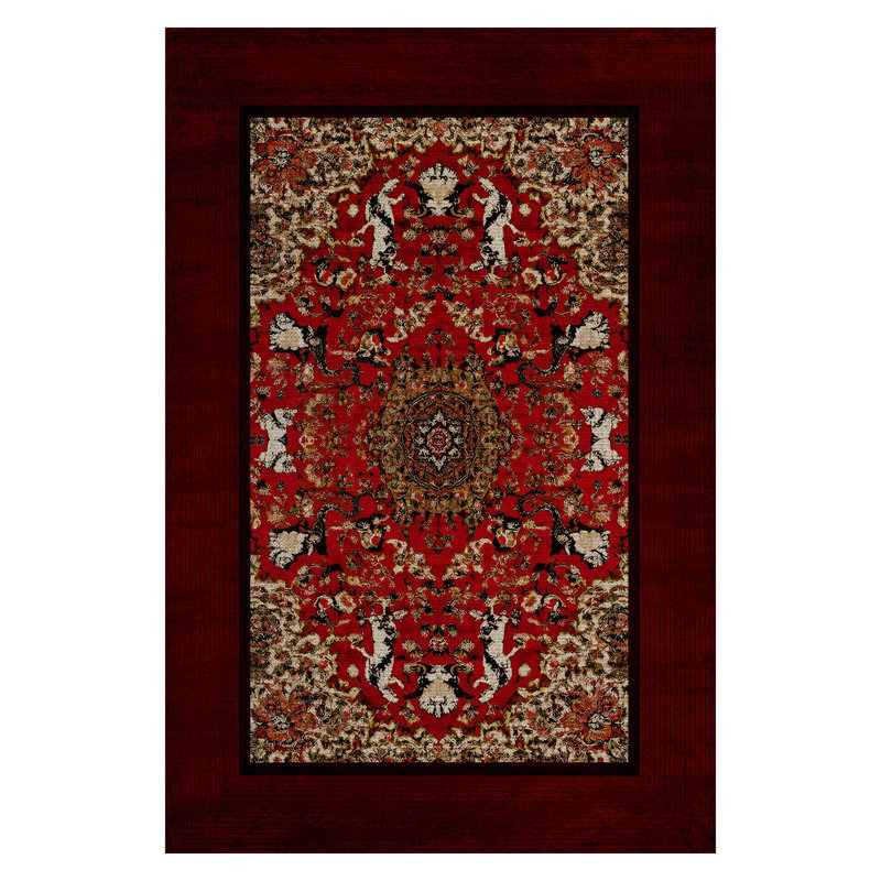 Guria Red/Burgundy Oriental Machine Printed Cotton Chenille Area Rug, Runner 5'3" x 10'6"