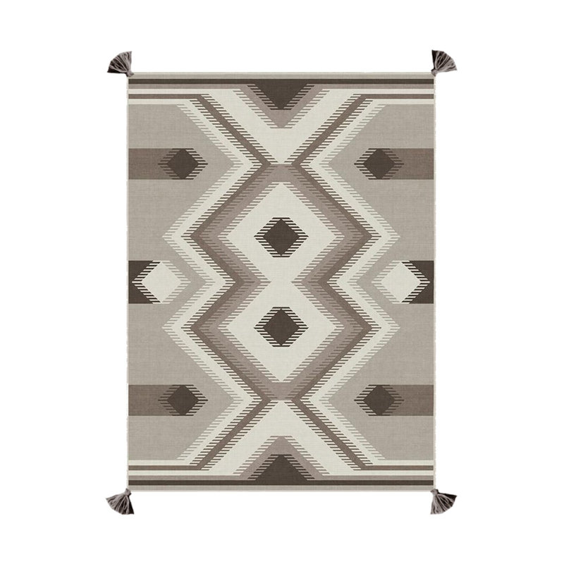 Tapis tissé à franges beige et brun, Rectangle 4 pi 11,06 po x 9 pi 10,11 po