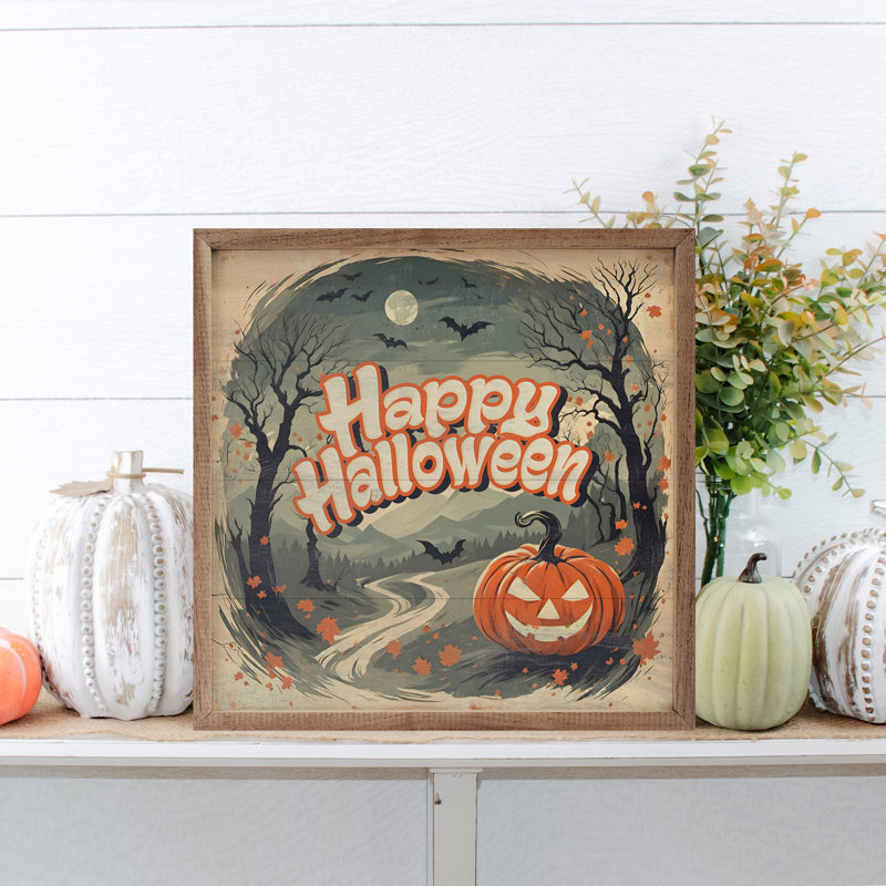 «Happy Halloween Jack O Lantern» sur bois, H 4 po x l 4 po x P 1,91 po