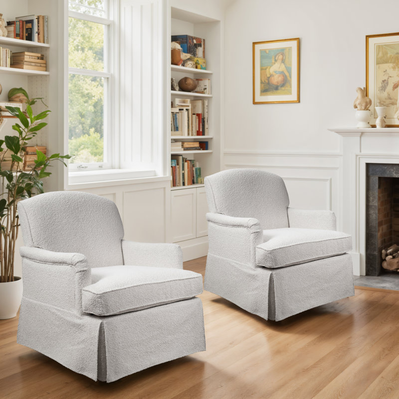 28'' Wide Swivel Upholstered Accent Armchair, White Boucle