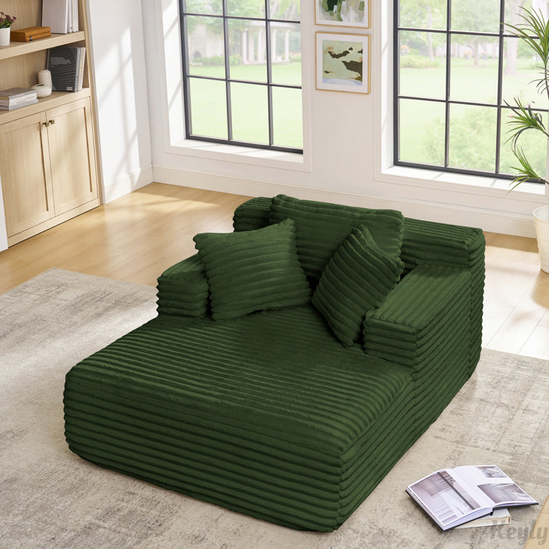 Chaise longue rembourrée en mousse Corduroy, Vert