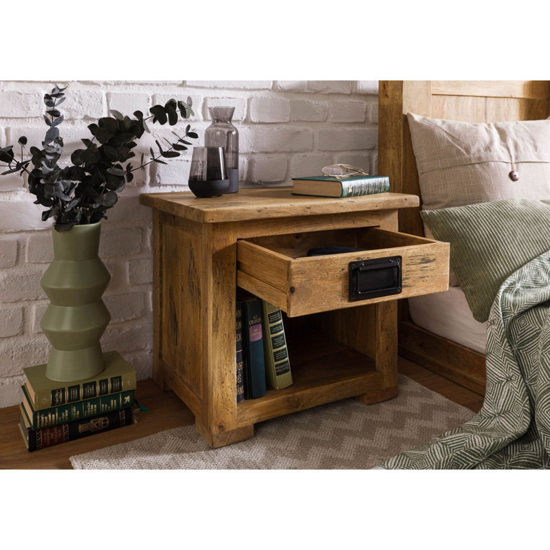 Railway 50cm W Solid Wood Bedside Table, Light Brown
