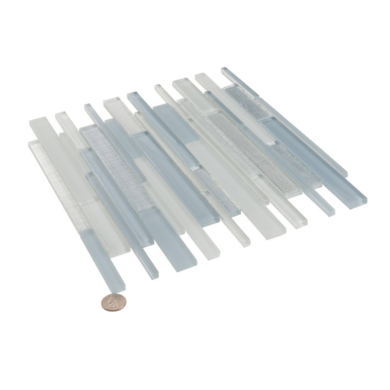 11.8" x 12.2" Glass Mosaic Tile, White/Blue/Silver