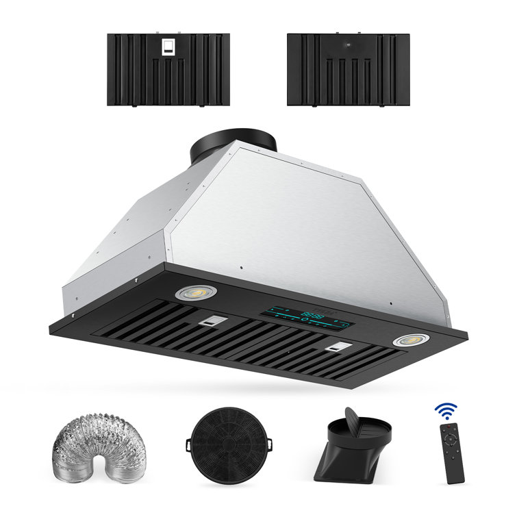 PowerFlow Series 30" 900 CFM Convertible Insert Range Hood Digital Control Panel with Baffle Filter Charcoal Filter and LED Light Stainless Steel Black