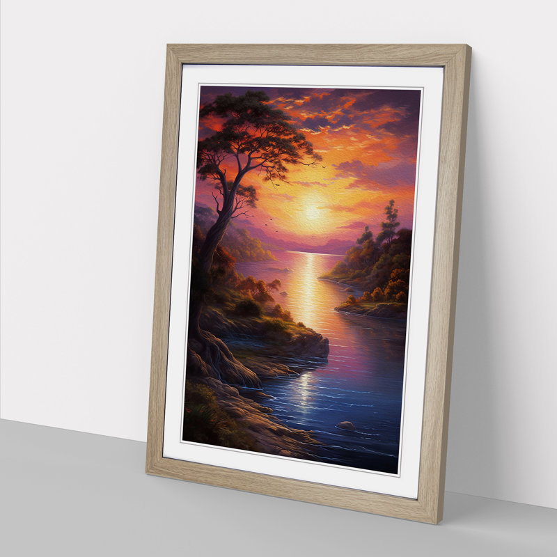 Sunrise Realism - Single Picture Frame Print on Wood, 46cm H x 34cm W x 2cm D, Oak