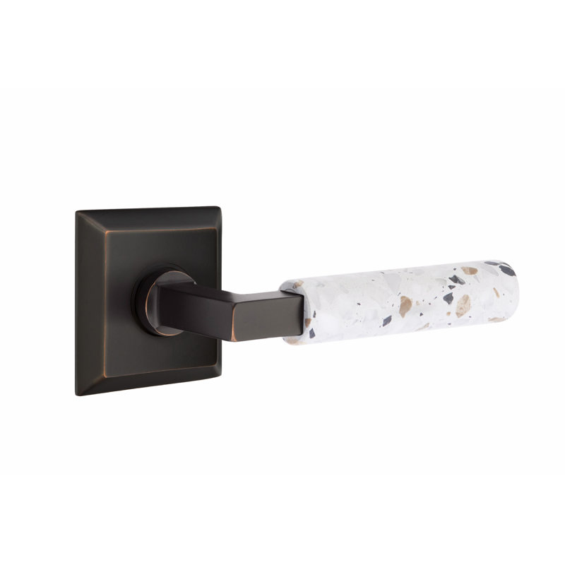 Ensemble de leviers de passage Emtek Select, rosette Quincy, tige carrée en L, poignée en marbre blanc, gauche, Droite