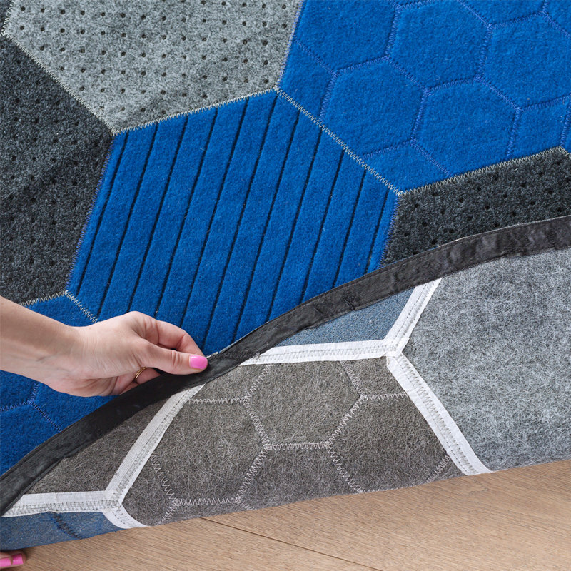 Hex Geometric Area Rug in Blue/Gray/Black, Runner 2'7" x 9'10"