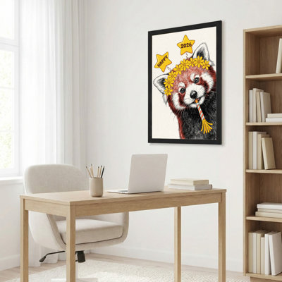 Red Panda With Flower Crown And Party Hat 2026 Happy Canvas Wrapped Wall Art Oil Painting Print Set Of 1