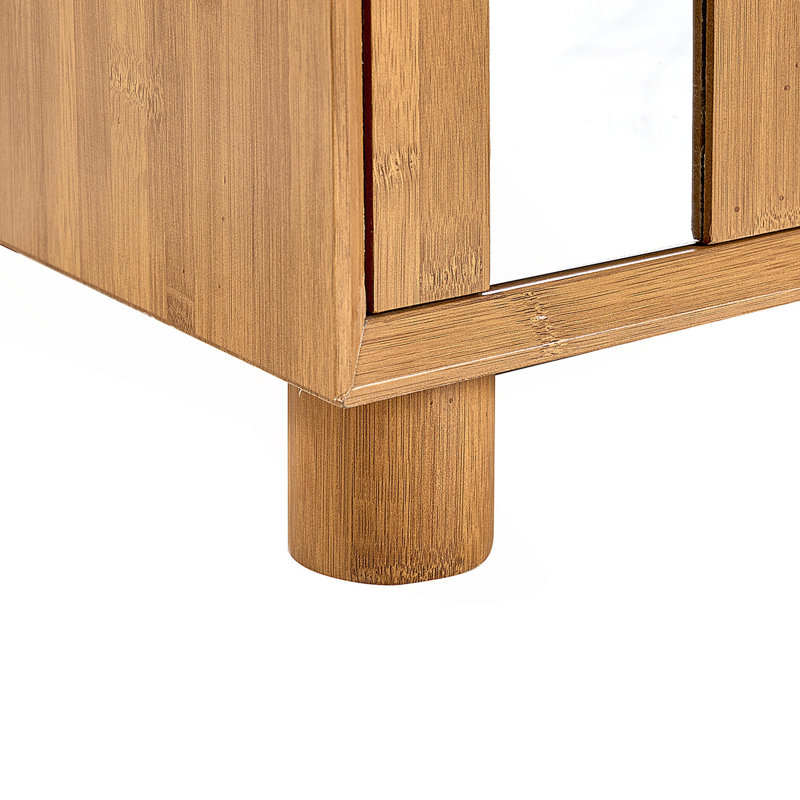 Table de chevet à deux tiroirs avec façades en miroir et station de charge intégrée, Naturel