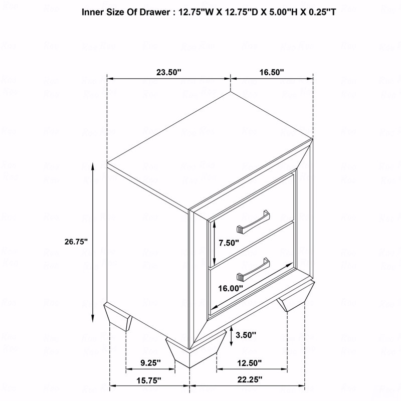 2-Drawer Rectangular Bedroom Nightstand, Taupe