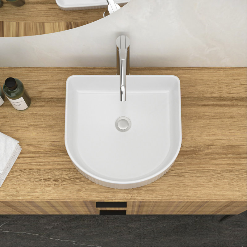 Lavabo de salle de bain en céramique blanche 15,69 "x 13,69"