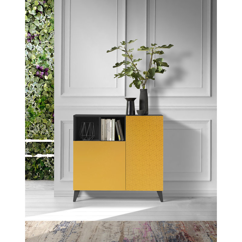12 Pair Shoe Storage Cabinet, Jet Black/Mustard