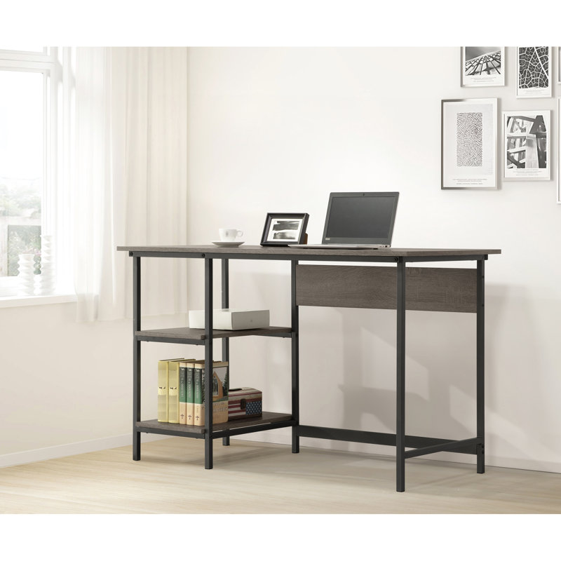 Bureau gris patiné avec 2 tablettes de rangement et une splendeur en métal, peu encombrante et élégante