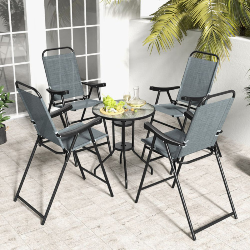 Ensemble de 4 tabourets de bar pliants pour patio avec structure en métal et repose-pieds, Bleu