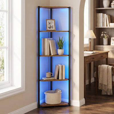 5-Tier Corner Bookcase with LED Lights