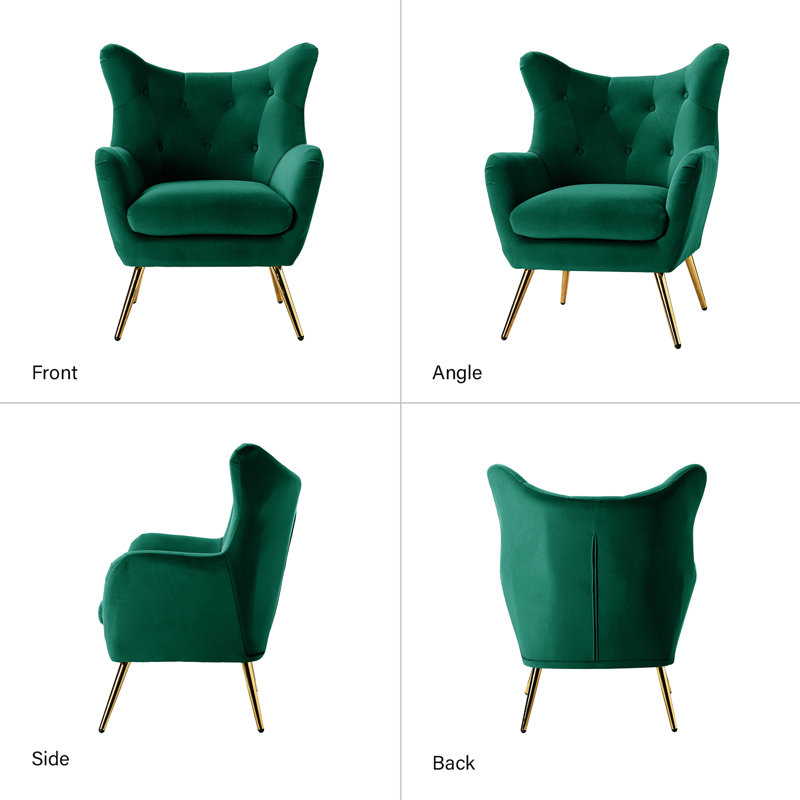 Fauteuil à oreilles 29,25 po Avianna, Velours vert