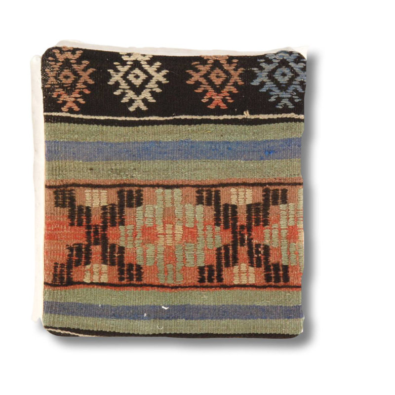 Housse et insert de coussin carré en laine, 16 po x 16 po, Noir / olive / mabilité / géométrique