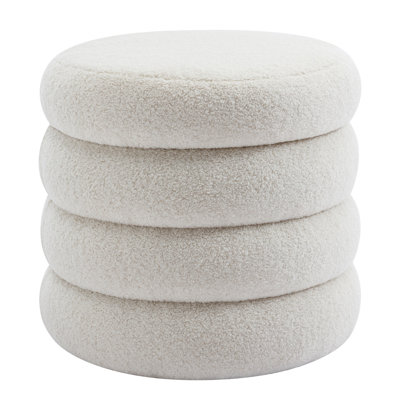 Leiani 20.1" Wide Boulce/Velvet/Linen Upholstered Round Storage Ottoman