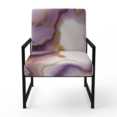 Liquid Art Purple And Yellow Agate - Upholstered Modern Arm Chair, Geometric Shapes Accent Chair