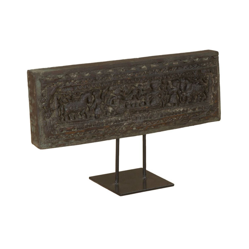 Curio 20" Carved Wood Panel on Iron Stand